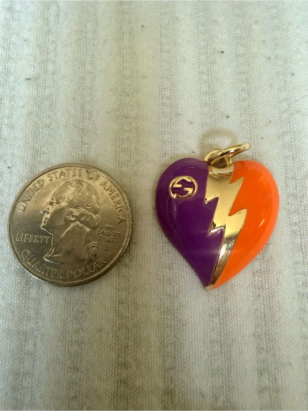 Two-Tone Heart Pendant Charm in Purple & Orange with Gold Accent